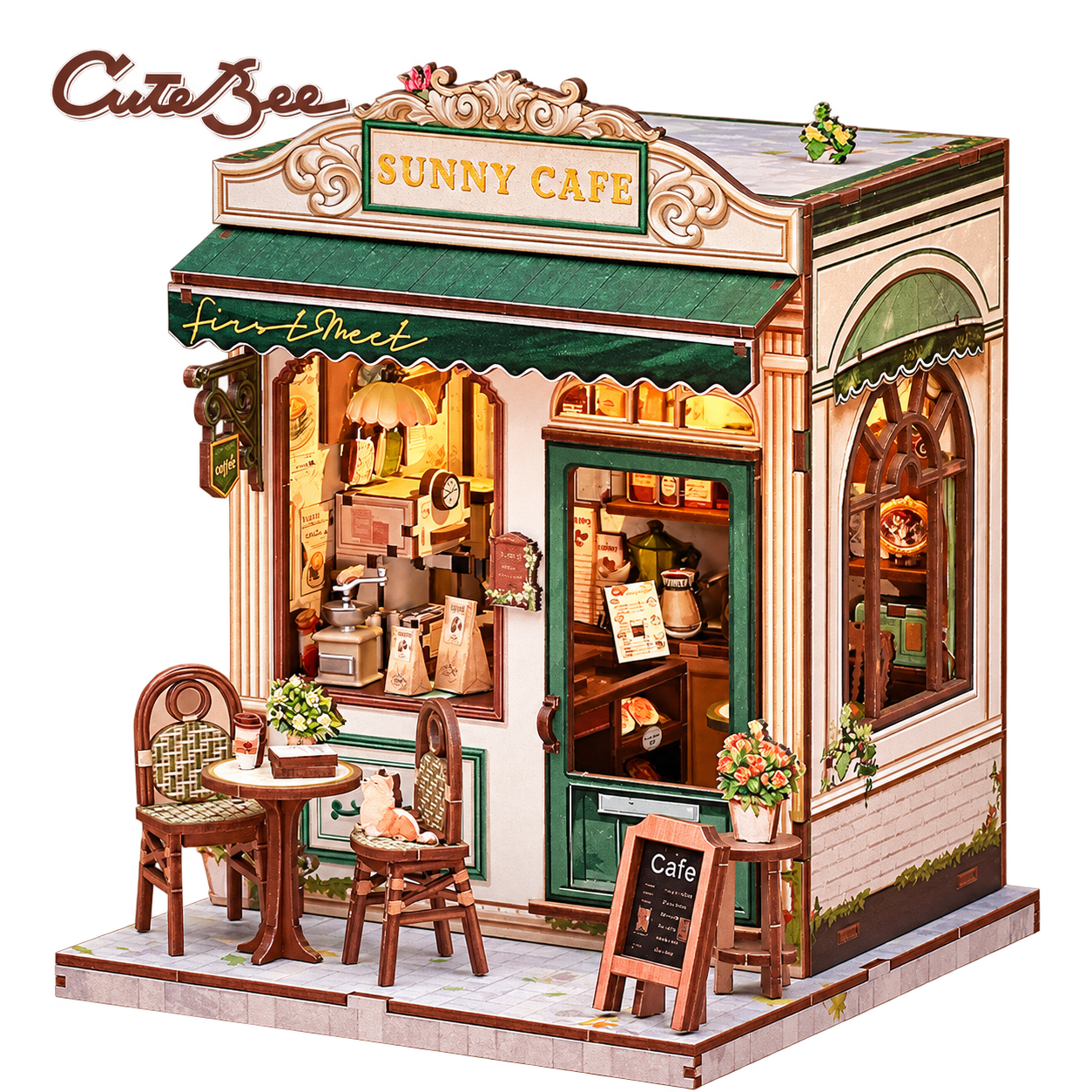 Cutebee 3D DIY Huisje Sunny Café – CWGC208 – transparante productfoto