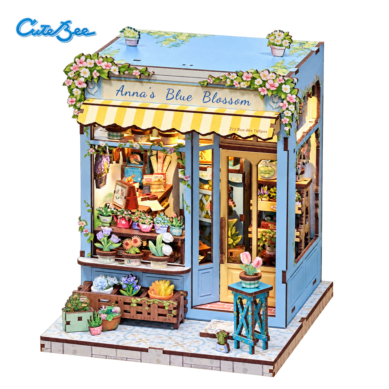 Cutebee 3D DIY Huisje Anna’s Blue Blossom – CWGC211 – transparante productfoto