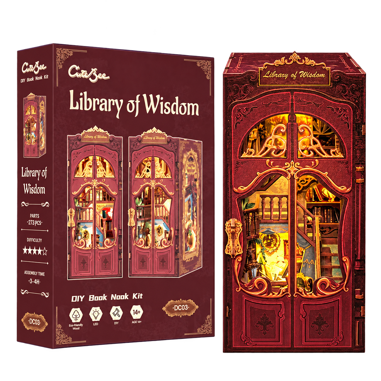Cutebee 3D Booknook Library of Wisdom – DC03B – transparante productfoto