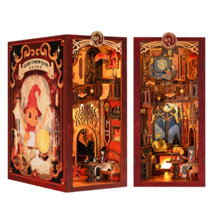 Cutebee Flame Common Room book nook, twee aanzichten met transparante achtergrond