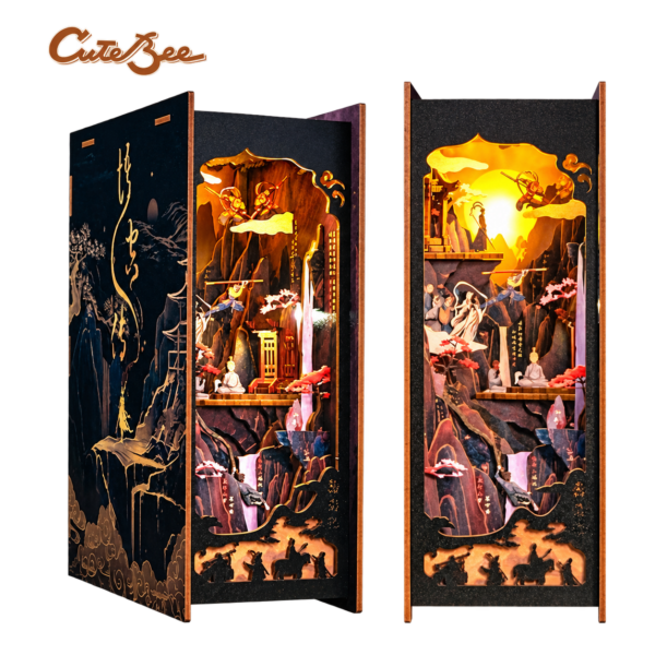 Cutebee The Legend of Wukong book nook, twee aanzichten met transparante achtergrond