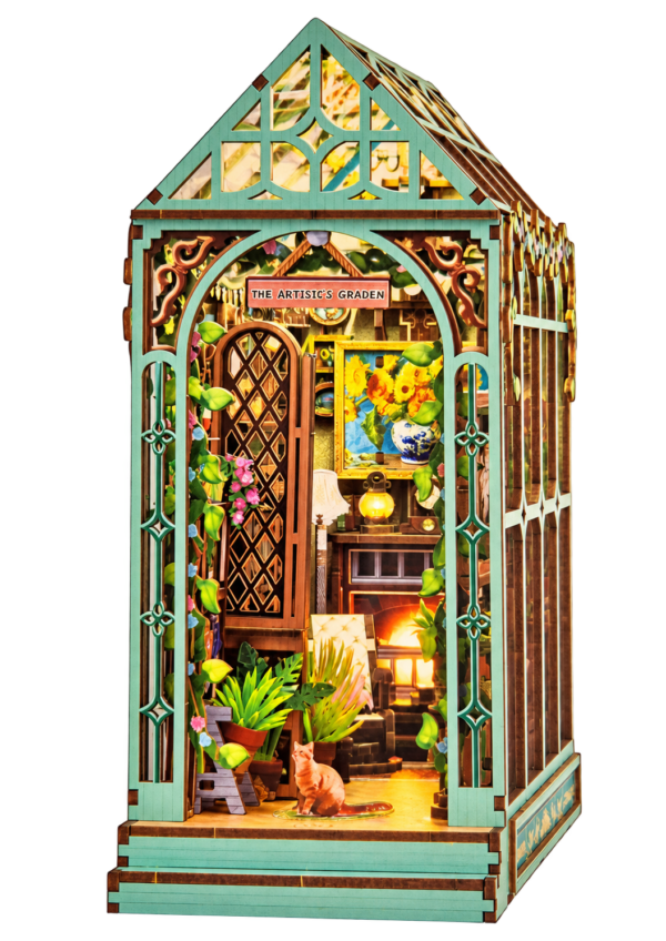 Inspirebox Sunroom book nook BE013166 met groene serre, planten en kat