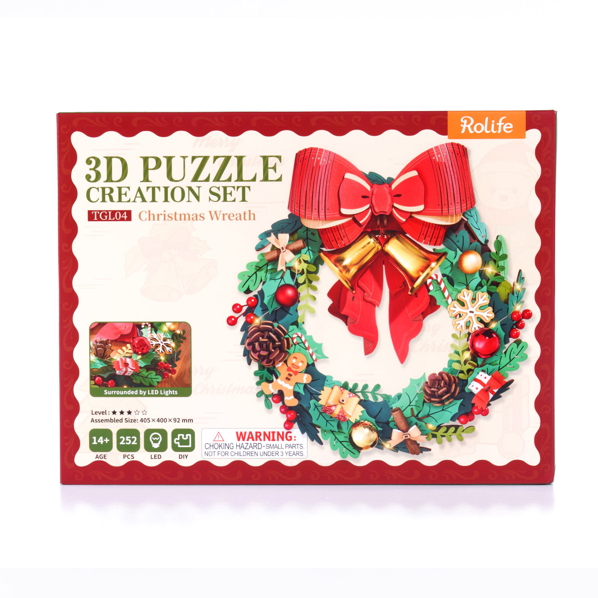 Rolife 3D Houten Puzzel Christmas Wreath – TGL04 - Afbeelding 6