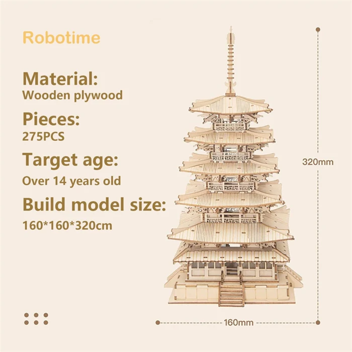 Rolife 3D Houten Puzzel Pagode met Vijf Verdiepingen – TGN02 - Afbeelding 2