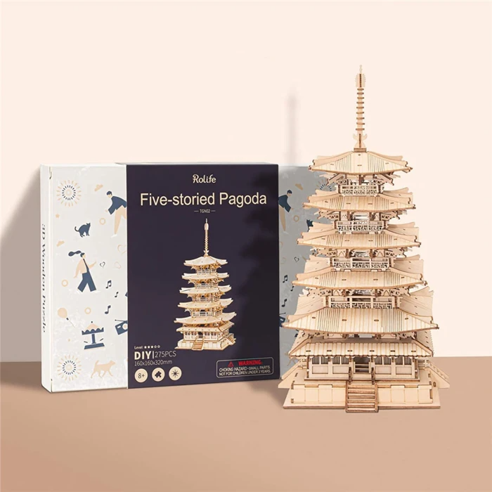 Rolife 3D Houten Puzzel Pagode met Vijf Verdiepingen – TGN02 - Afbeelding 5