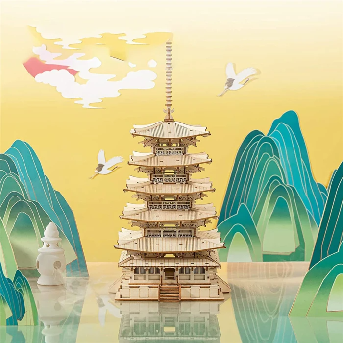 Rolife 3D Houten Puzzel Pagode met Vijf Verdiepingen – TGN02 - Afbeelding 3